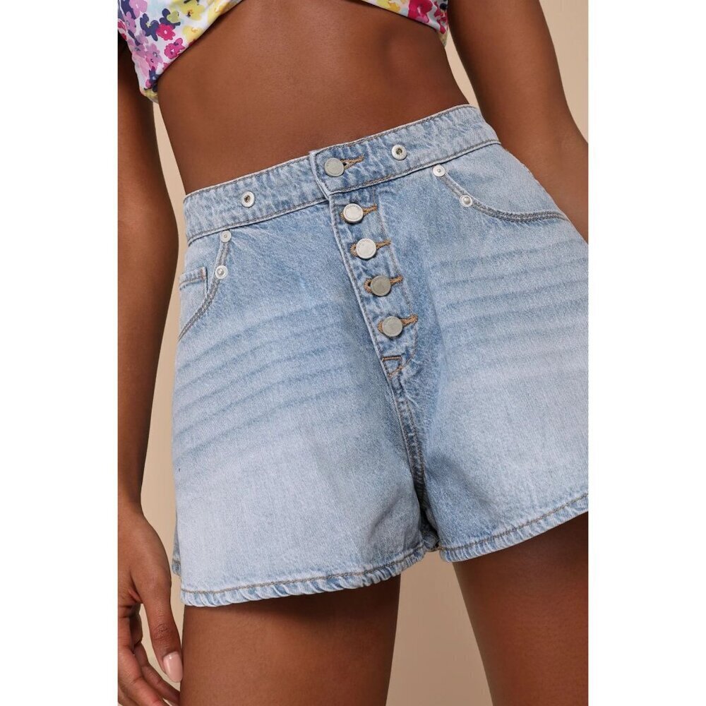 New Premium 100% Cotton Fold Over Denim Jean Shorts Wide Leg Flare High Low Rise